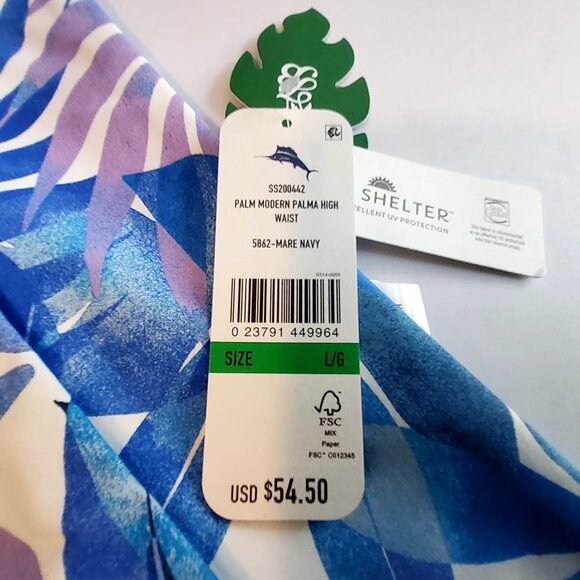 Tommy Bahama Palm Modern High-Waist Bikini Bottom Mare Navy L/6 Sustainably Made - Picture 8 of 11